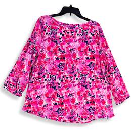 NWT Karen Brooks Womens Pink Navy Blue Floral Long Sleeve Blouse Top Size 1X alternative image