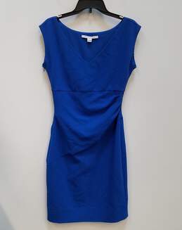Womens Blue V-Neck Sleeveless Pullover Knee Length Sheath Dress Size 6