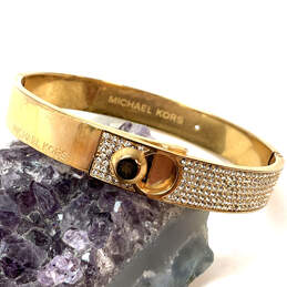 Designer Michael Kors Gold-Tone Rhinestone Hinged Round Bangle Bracelet