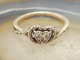 Romantic 925 Sterling Silver Diamond Accent Heart Ring 2.6g