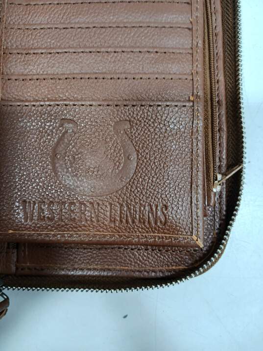 Western Linens Tan/White Cowhide Zip Around Card Wallet image number 4