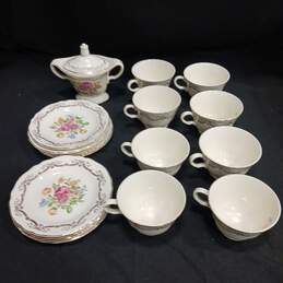 Edwin M Knowles China Co. Floral Design Tea Cups and Service Set (8 Cups, Sugar Bowl With Lid, 9 Plates)