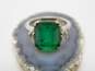 Vintage 10K White Gold Green Glass & Spinel Side Stones Ring 4.2g image number 1