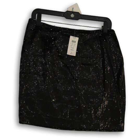 NWT Womens Black Sequin Flat Front Side Zip Short Mini Skirt Size 8 image number 1