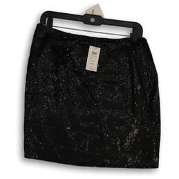 NWT Womens Black Sequin Flat Front Side Zip Short Mini Skirt Size 8