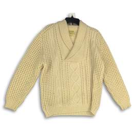 Falcarragh Mens Cream Cable Knit Shawl Collar Long Sleeve Pullover Sweater Sz M