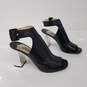 Prada Black Metallic Silver Leather Block Heels Women's Size 6.5 image number 4
