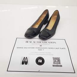 Salvatore Ferragamo Nero Black Calf Leather Flats Women's Size 7
