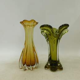 Vintage Olive & Amber Art Glass Decorative Vases Home Decor
