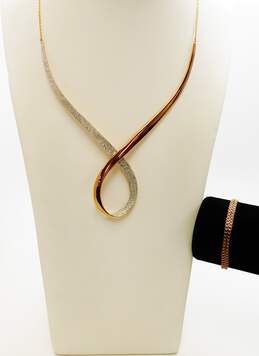 Swarovski Gold Tone Crystal Ribbon Necklace & Bracelet 37.7g