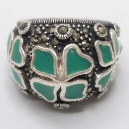 Sterling Silver Marcasite Enamel Dome Sz 6.5 Ring 13.7g DAMAGED