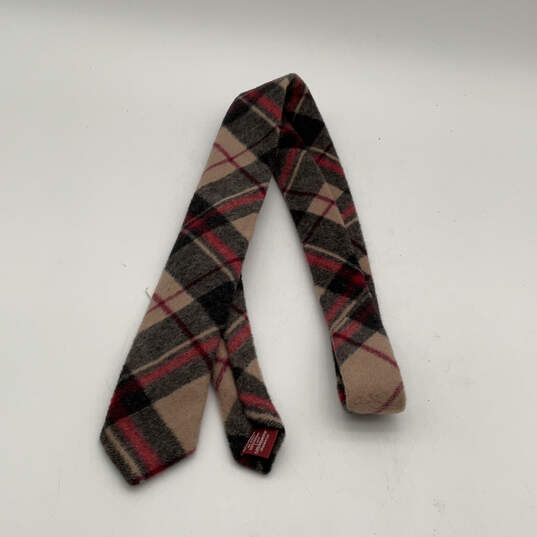 NWT Mens Multicolor Plaid Wool Four In Hand Adjustable Designer Necktie image number 1