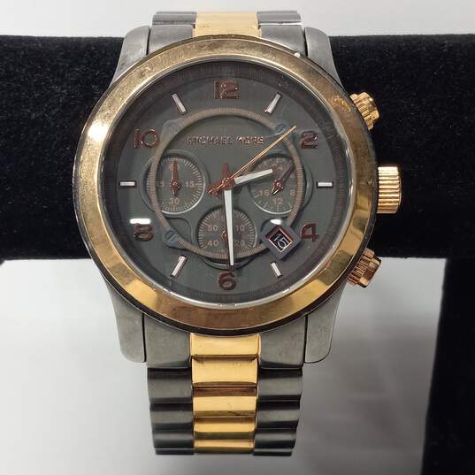 Men's Michael Kors Runway Gunmetal Dial Two-Tone Stainless Steel Bracelet Chronograph Watch image number 1