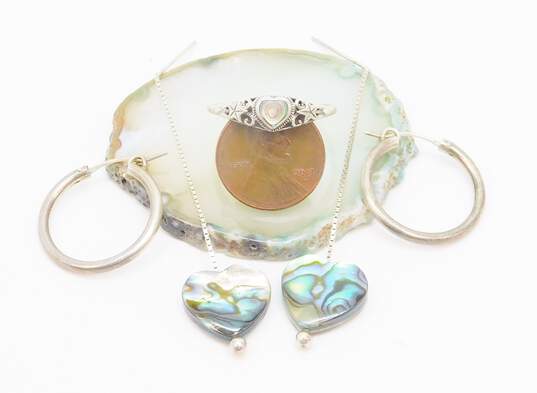Artisan 925 Abalone Shell Heart Jewelry & Hoop Earrings image number 5