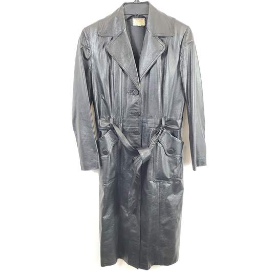 Unbranded Women Black Leather Trench Coat Sz 36 image number 1