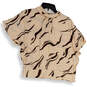 Womens Cream Brown Animal Print Mock Neck Dolman Sleeve Blouse Top Size L image number 1