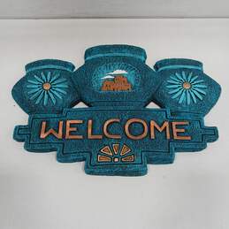 Teal Metal Welcome Sign