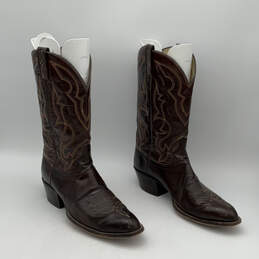 Mens Brown Leather Almond Toe Mid-Calf Cowboy Western Boots Size 11.5 alternative image