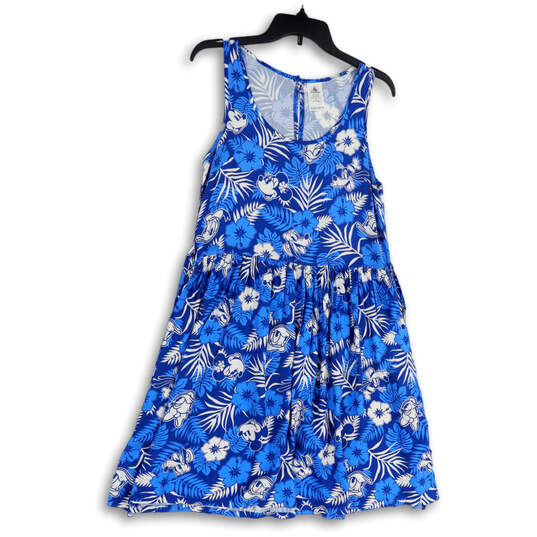 Womens Blue White Floral Sleeveless Key Hole Fit And Flare Dress Size XS image number 1