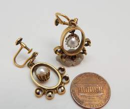 Vintage 14k Yellow Gold Victorian Center Pearl Screw Back Drop Earrings 8.9g alternative image