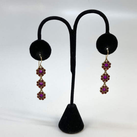 Designer Kate Spade Gold-Tone Red Pink Stone Floral Dangle Earrings image number 1