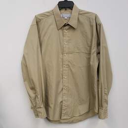 Mens Khaki Pocket Collared Long Sleeve Dress Shirt Size 16.5 34-35