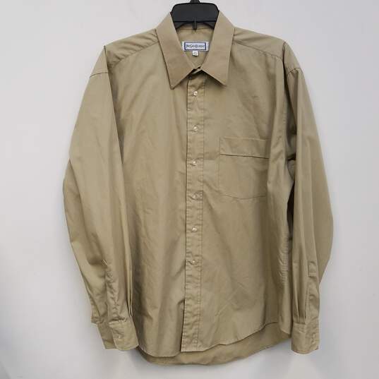Mens Khaki Pocket Collared Long Sleeve Dress Shirt Size 16.5 34-35 image number 1