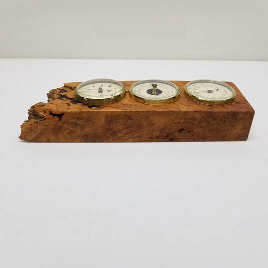 Charles Elkan Rustic Burl Wood Three Dial Clock and Weather Station image number 4