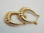 14K Yellow Gold Textured Oblong Hoop Earrings 1.6g image number 3