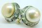Vintage Coro Silver Tone Rhinestone & Faux Pearl Clip-On Earrings 26.8g image number 2