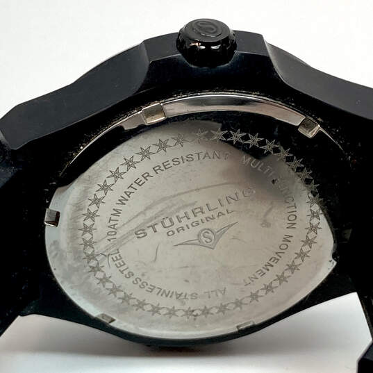 Designer Stuhrling Black Round Dial Chronograph Adjustable Strap Wristwatch image number 5