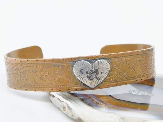 Margaret Sullivan Copper & Sterling Silver Floral Scrolled Cuff Bracelet 22.4g image number 1