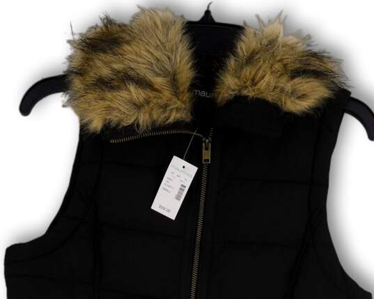 NWT Womens Black Sleeveless Fur Collar Quilted Full-Zip Puffer Vest Size S image number 3