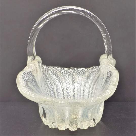 Vintage Larry Laslo For Mikasa Art Glass Basket w/Silver Foil Inclusions 1984 image number 5