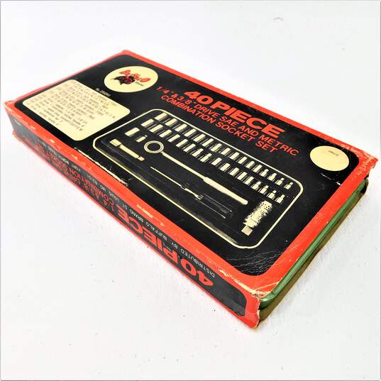VNTG Buffalo Brand 40 Piece SAE & Metric Socket Set #230240 Complete in Metal Case IOB image number 6