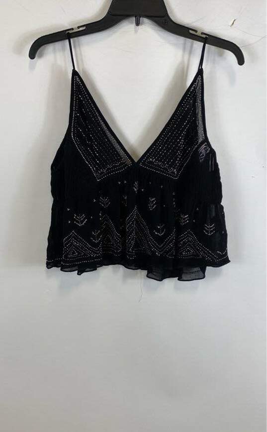 Free People Womens Black Viscose Beaded Sleeveless V-Neck Tank Top Size X-Small image number 2