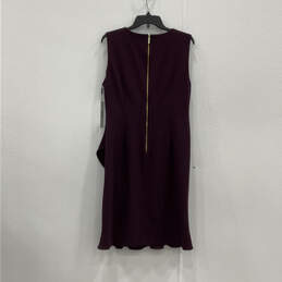 NWT Womens Purple Ruffle Sleeveless Regular Fit Back Zip Sheath Dress Sz 14 alternative image