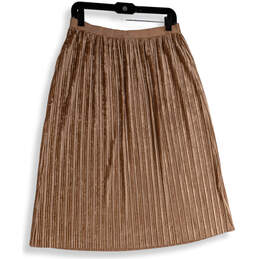 Womens Rose Gold Pleated Elastic Waist Midi A-Line Skirt Size Large alternative image