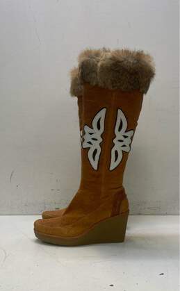 Modern Vintage Peggy Brown Leather Wedge Shearling Tall Boots Women's Size 40 alternative image