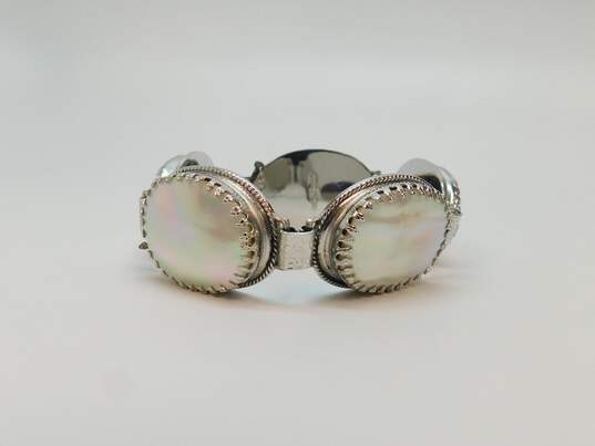 Vintage Whiting & Davis Silver Tone & Faux Mother of Pearl Panel Bracelet 49.2g image number 3