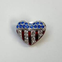 Designer Swarovski Silver-Tone Rhinestone Patriotic Heart USA Brooch Pin alternative image
