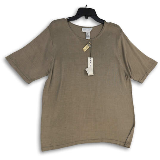 NWT Womens Beige Short Sleeve Round Neck Pullover T-Shirt Size 1X image number 1