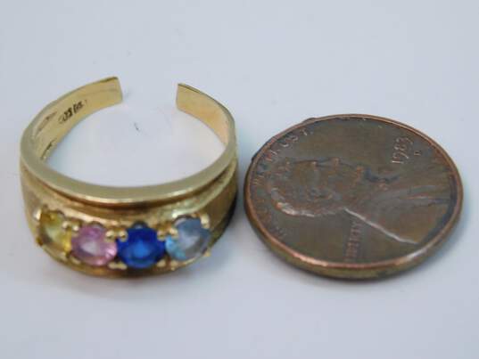 14K Gold Pink & Yellow Sapphire & Blue Spinel Etched Textured Band Ring For Repair 3.3g image number 5