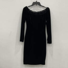 Womens Black Velvet Long Sleeve Boat Neck Pullover Sheath Dress Size 4