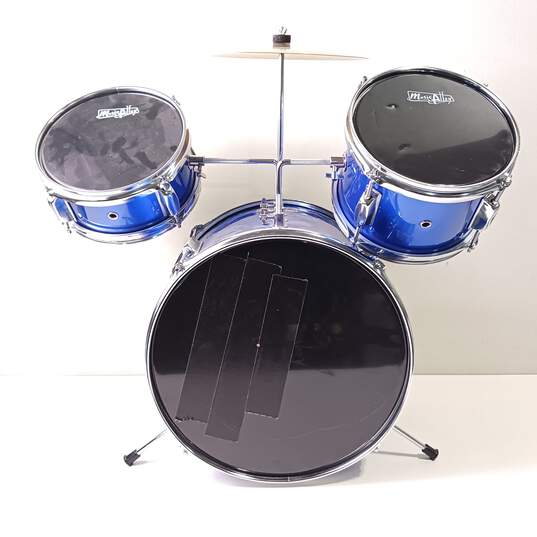 Bright Blue With Silver Metal Mini/Kid Music Alley Drum Set With Stool image number 3