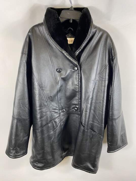 Venezia Black Leather Duster Coat 22W image number 1