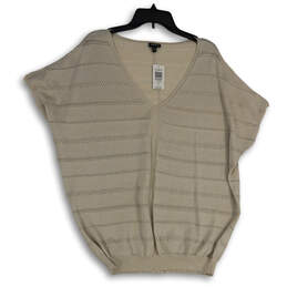 NWT Womens Metallic Cream V-Neck Short Sleeve Pullover Sweater Size 2