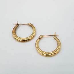14K Gold Hoop Leaf Chisel Design Earrings 1.2g