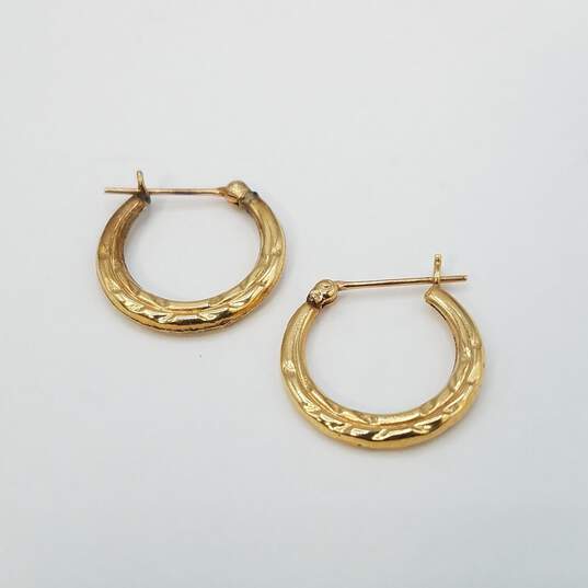 14K Gold Hoop Leaf Chisel Design Earrings 1.2g image number 1