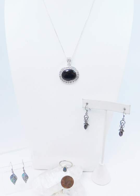 Artisan Sterling Silver Onyx Labradorite Garnet Abalone Jewelry 17.1g image number 6